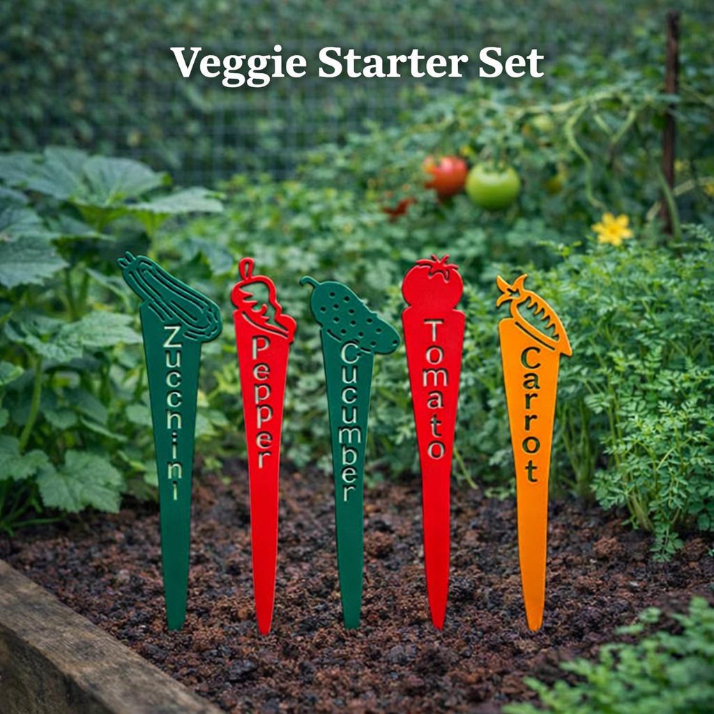 Themed Garden Marker Set – Salsa, Herb, Pizza & More – Metal Garden Stakes – Gift for Gardeners