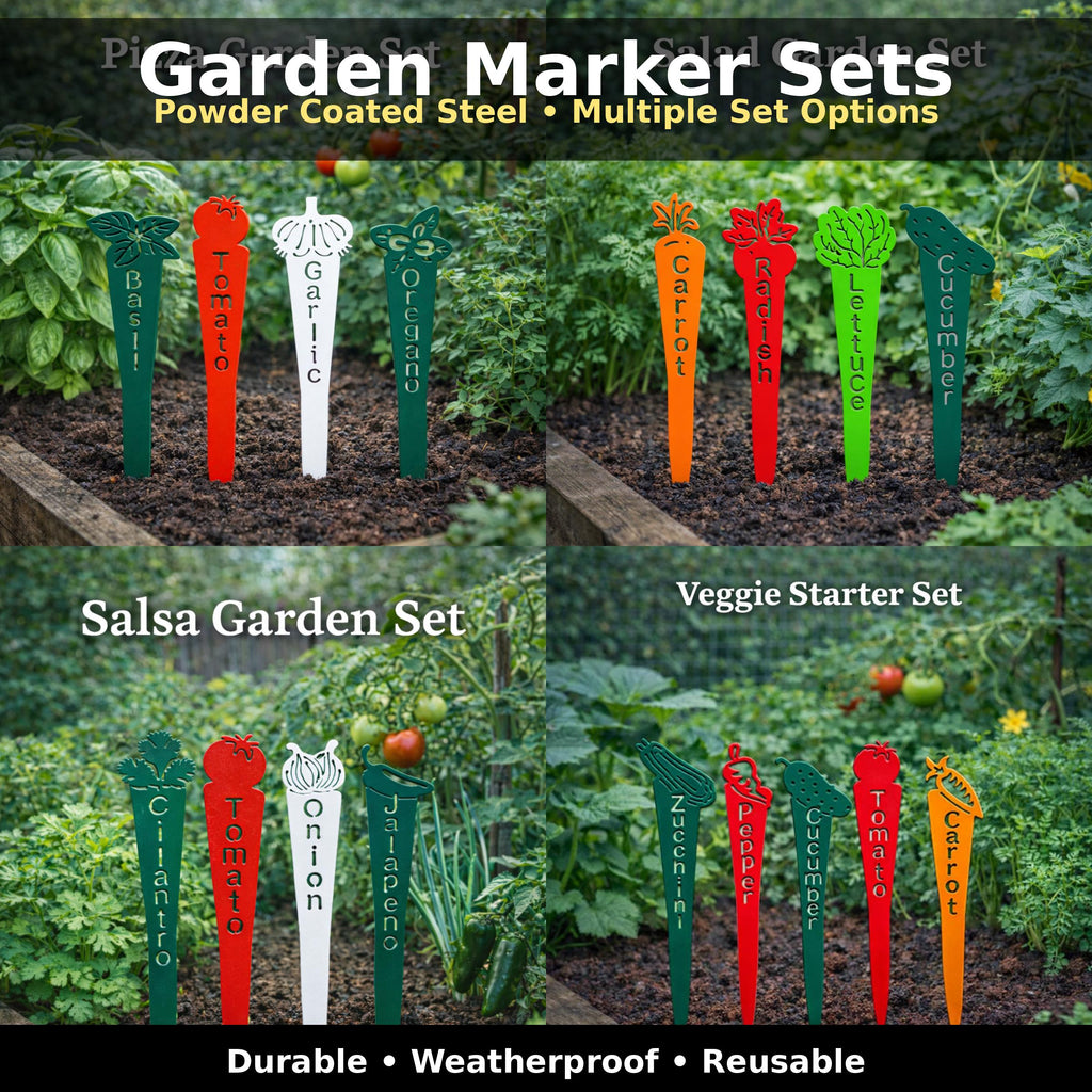 Themed Garden Marker Set – Salsa, Herb, Pizza & More – Metal Garden Stakes – Gift for Gardeners
