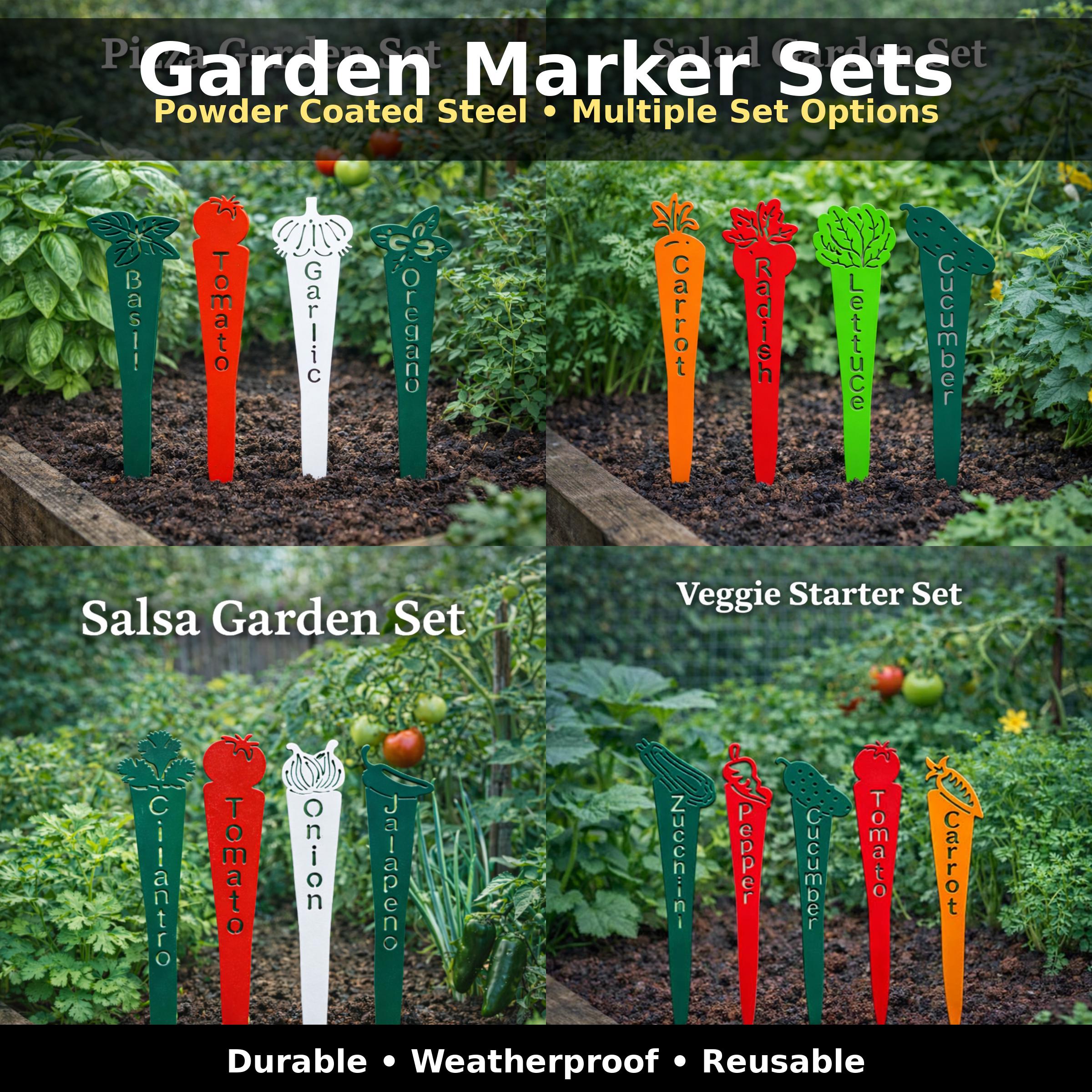 Themed Garden Marker Set – Salsa, Herb, Pizza & More – Metal Garden Stakes – Gift for Gardeners
