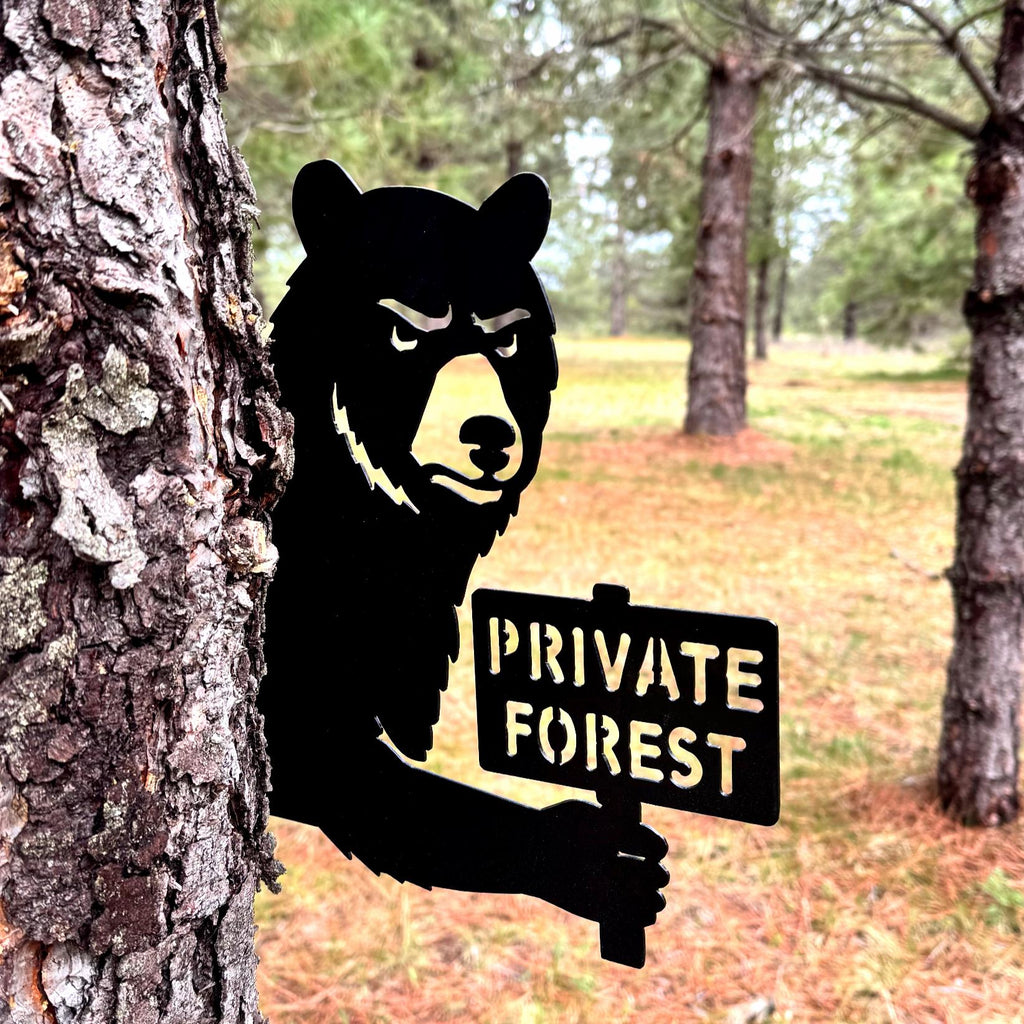 Peeking Bear Metal Sign – Private Property No Trespassing Sign – Peek A Boo Bear Rustic Decor – Steel Cabin Wall Art